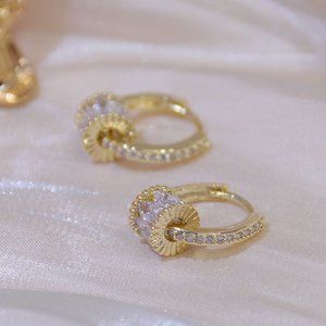 NEW 14K Gold Plated Diamond Huggie Hoop Earrings